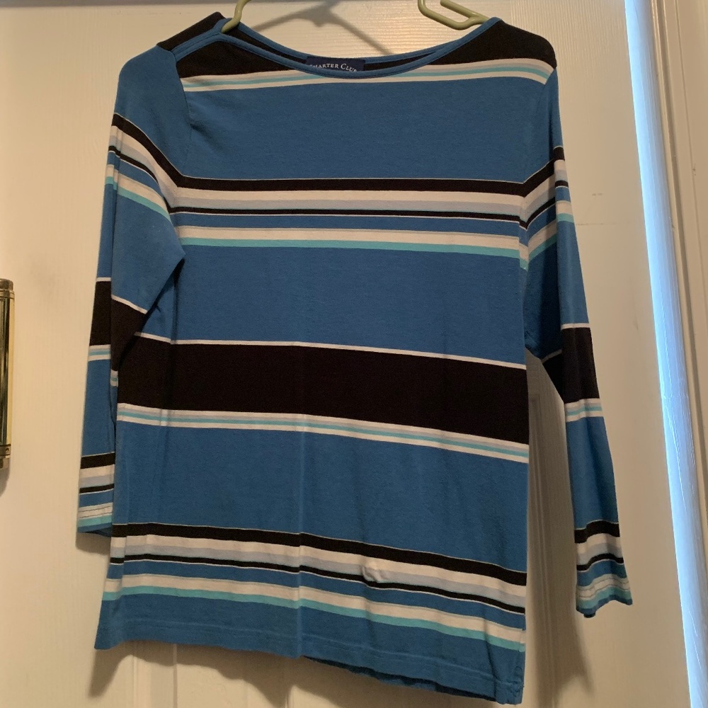 Charter Club Boat Neck Striped Shirt- size Medium